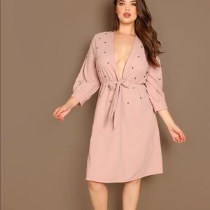 Plunging neck beaded detail knot dress